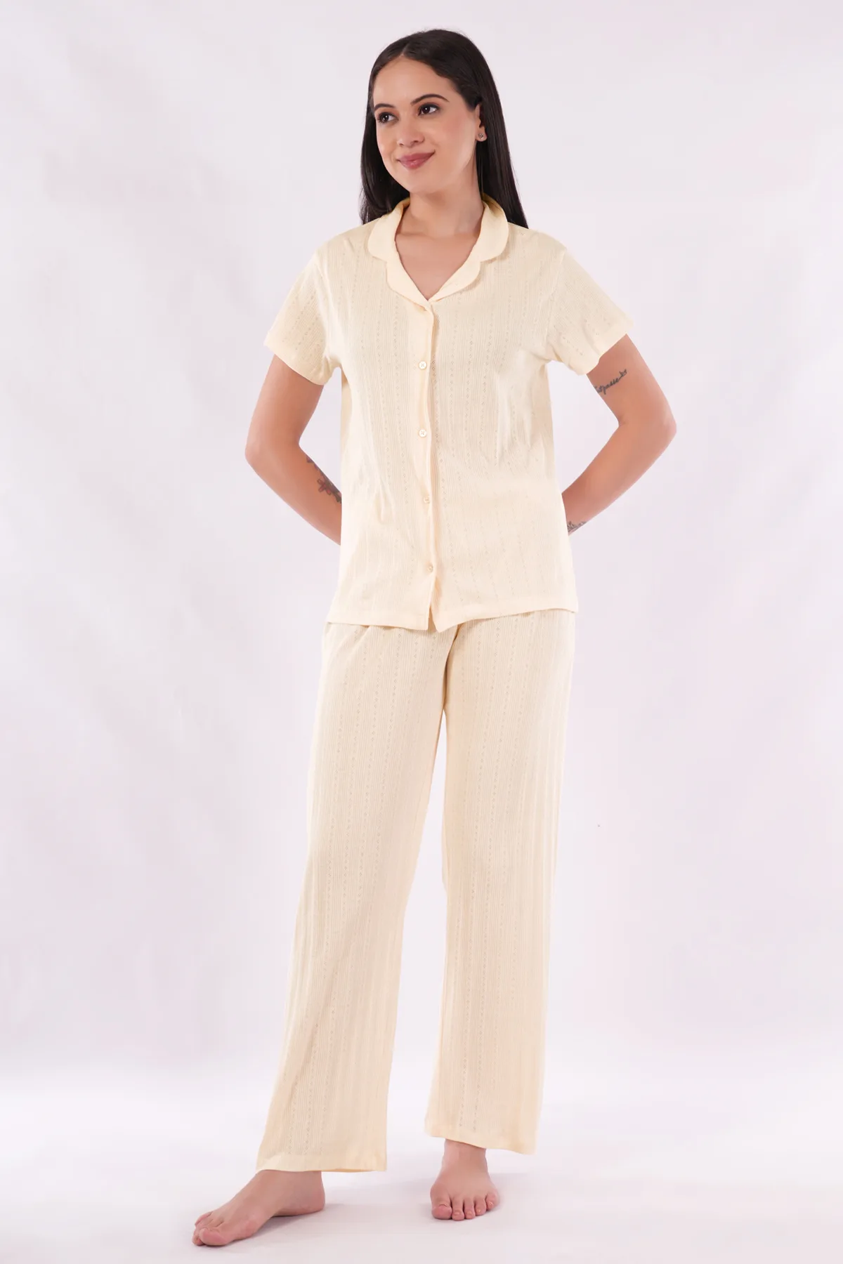 CREAM 2PCS PYJAMA SET